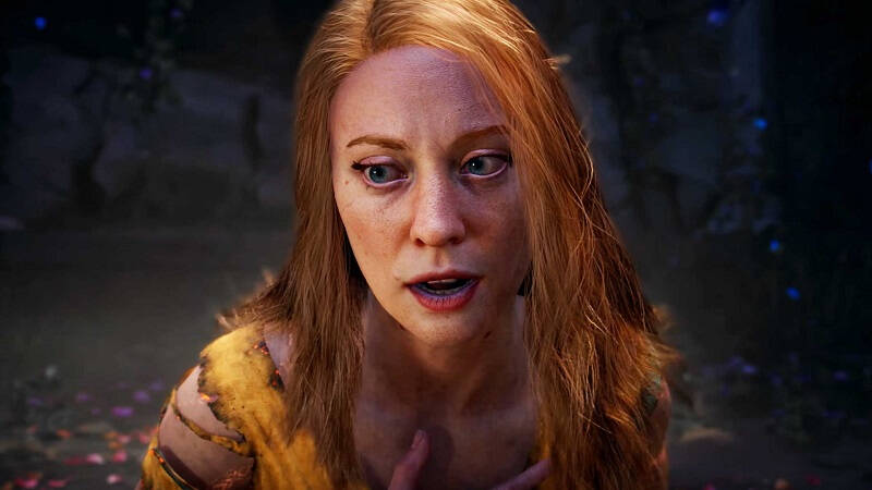 Женщина с рыжими волосами в сцене God of War Laufey