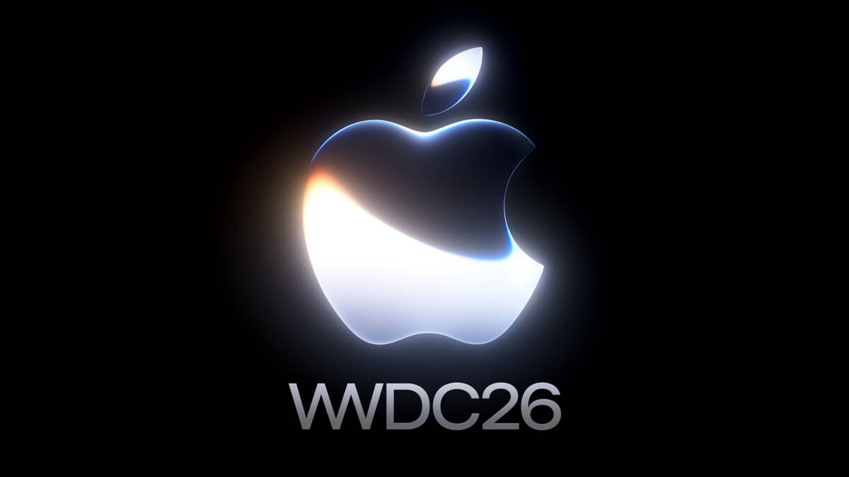 Логотип Apple на черном фоне с надписью WWDC 2026