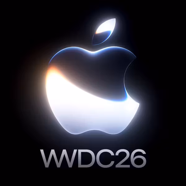 Логотип Apple на черном фоне с надписью WWDC 2026