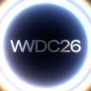 Круглый эффект с ярким свечением вокруг текста WWDC 2026