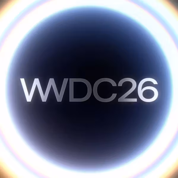 Круглый эффект с ярким свечением вокруг текста WWDC 2026