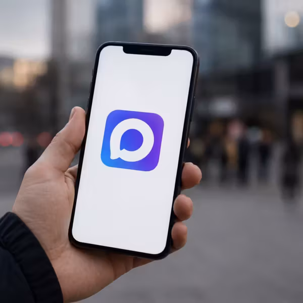 Человек держит смартфон с логотипом Max мессенджера