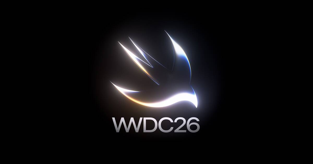 Логотип WWDC26 с изображением птицы на черном фоне