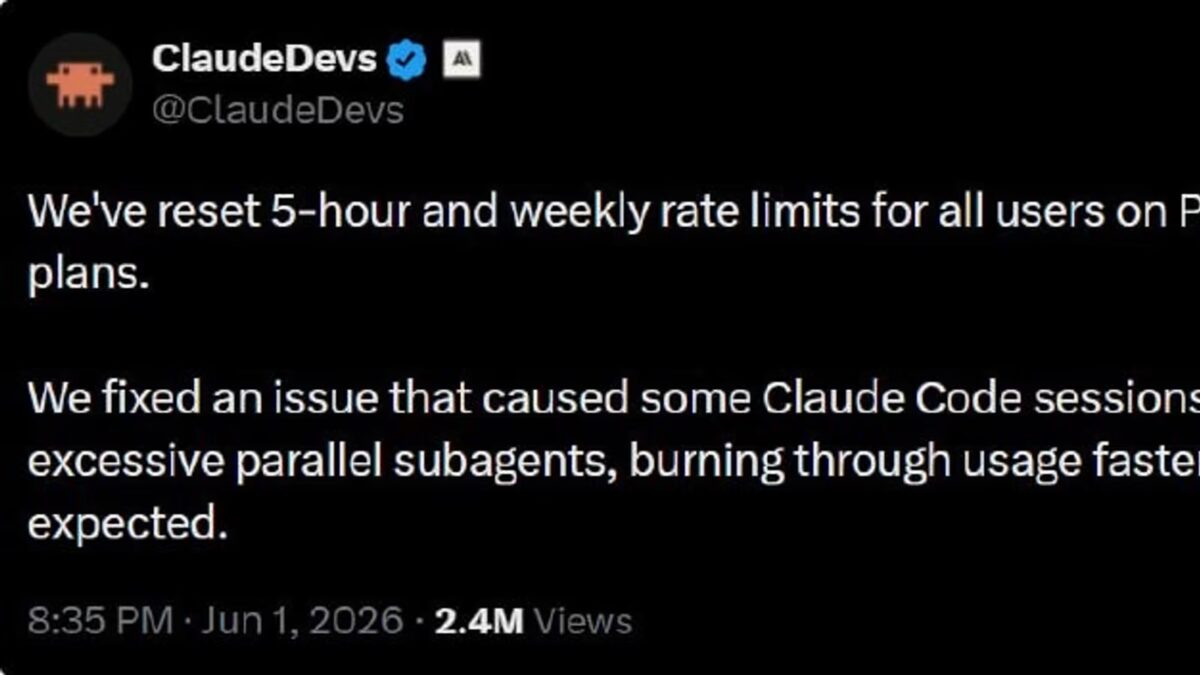 Обновление лимитов Claude Code в Twitter изображение текста