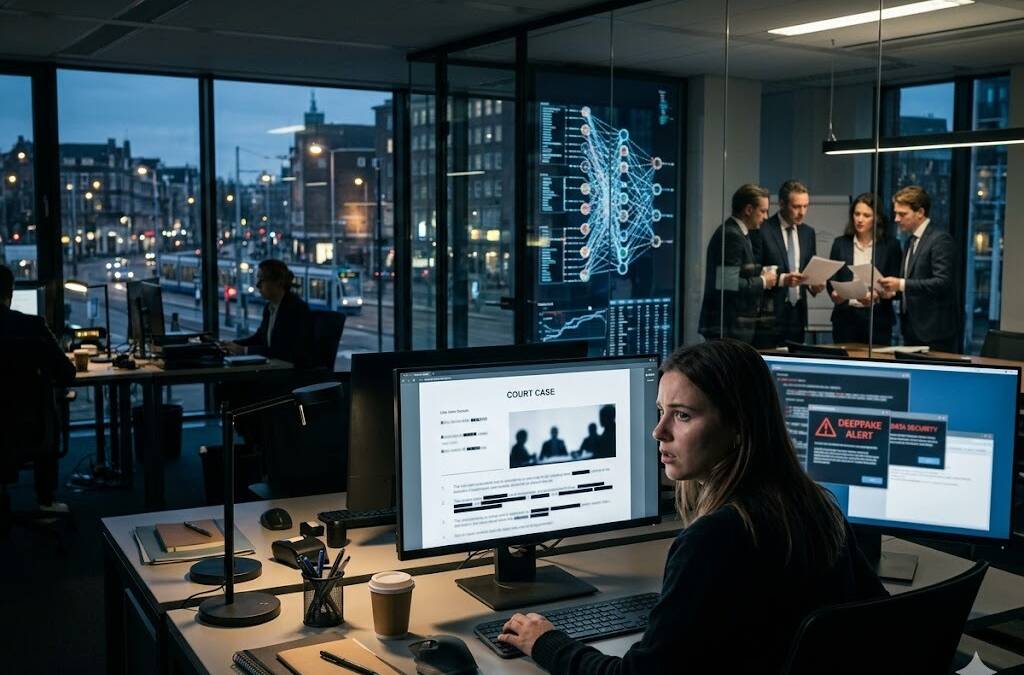 Работники в офисе, суд, компьютеры, xAI, судебный процесс