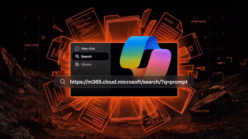 Поиск и меню на экране планшета с логотипом Microsoft Copilot