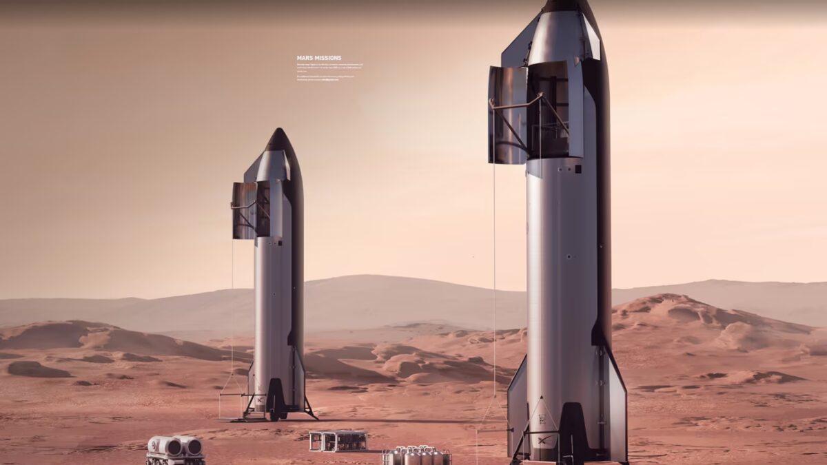 Две ракеты Starship на марсианской поверхности Марс