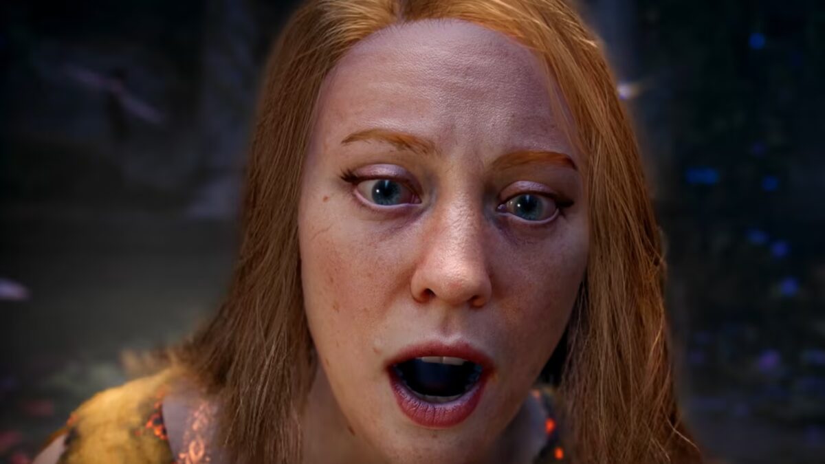 Женский персонаж из игры God of War: Laufey с светлыми волосами