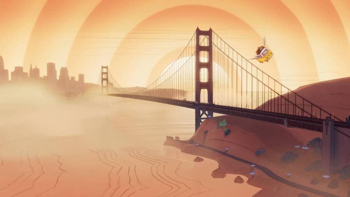 иллюстрация macOS 27 Golden Gate мост в туманности