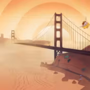 иллюстрация macOS 27 Golden Gate мост в туманности