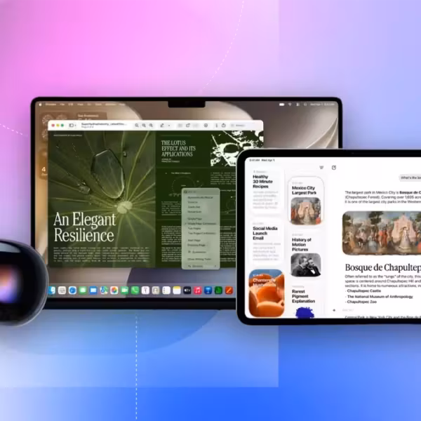 Множество устройств Apple с приложениями и аксессуарами Apple Intelligence 2026