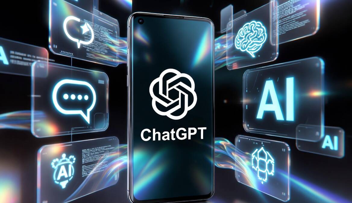 Телефон с логотипом ChatGPT и отображением AI функций