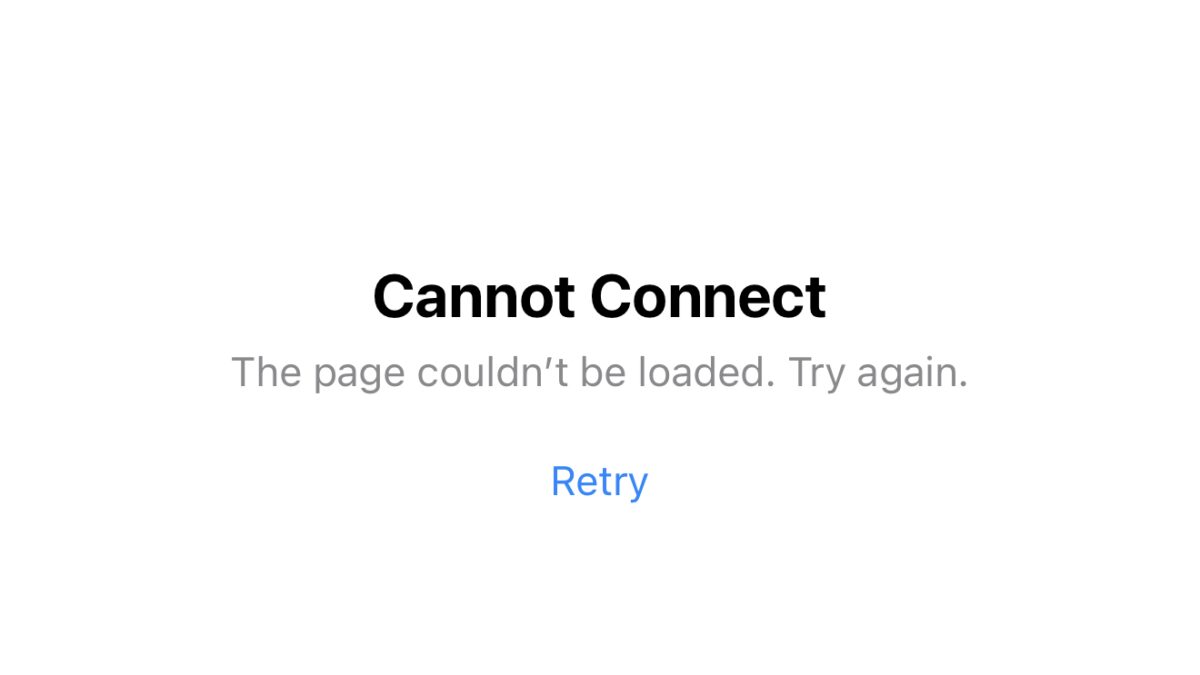 Ошибка Cannot Connect на экране iPhone с приложением ВКонтакте