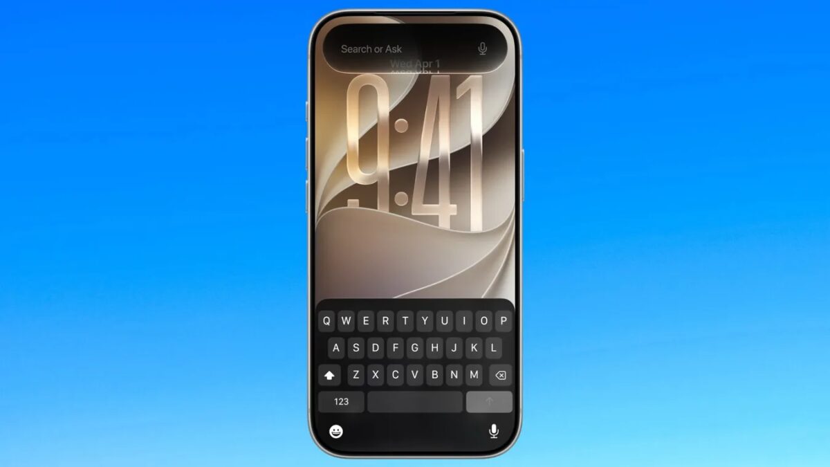 Айфон с открытой клавиатурой, иконки сообщений и поиска в iOS 27