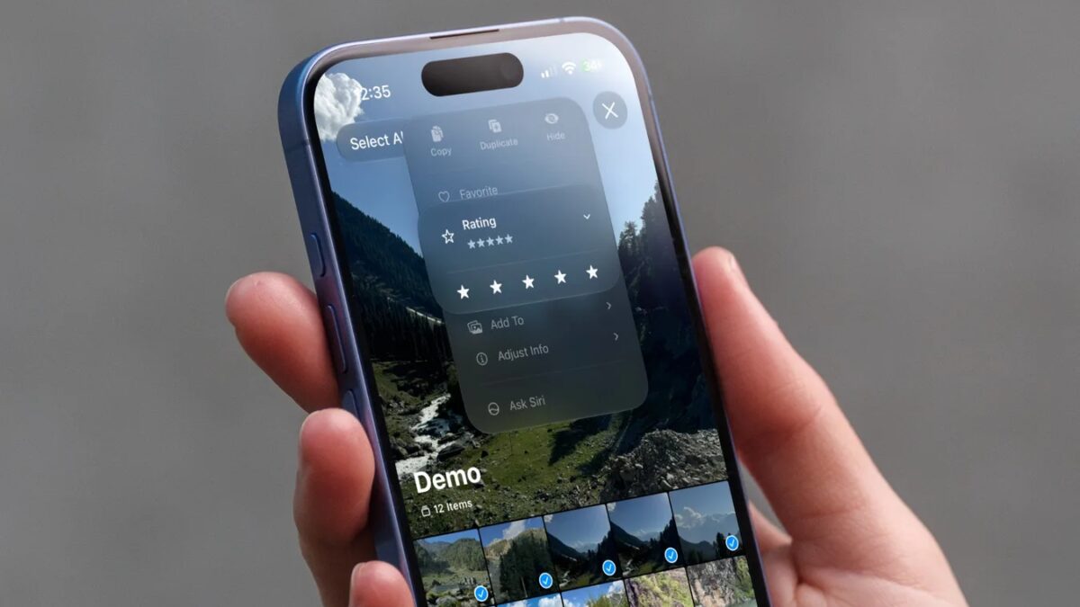 Экран iPhone с функцией оценки фотографий в iOS 27