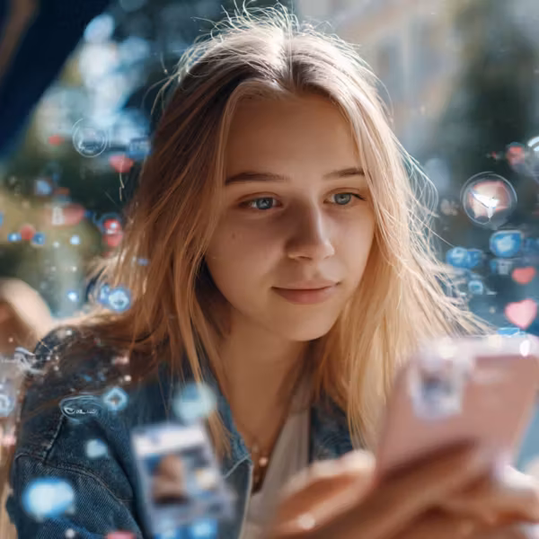 Молодая женщина использует iPhone 11 в кафе