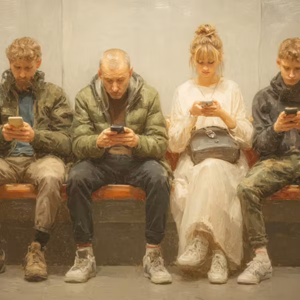 Люди сидят на скамейке и используют смартфоны max