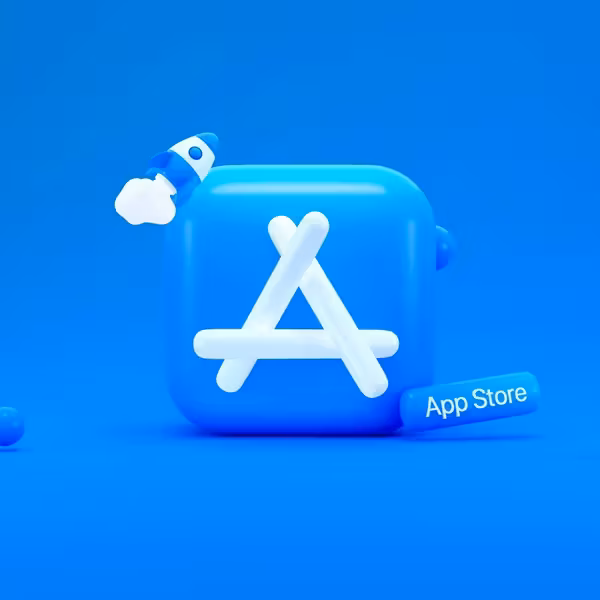 Логотип App Store на синем фоне с ракетой