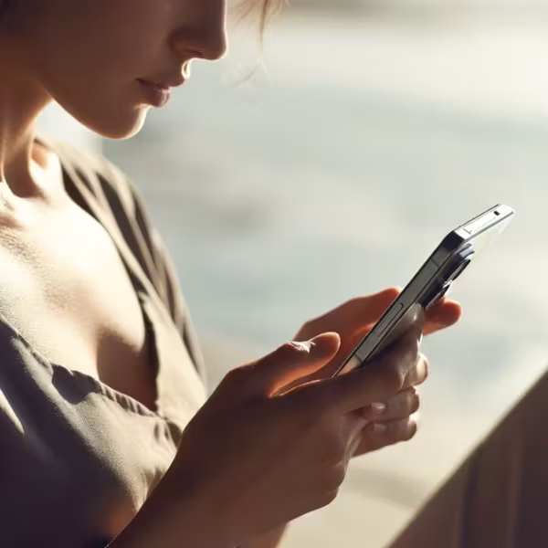 женщина использует смартфон с подсветкой