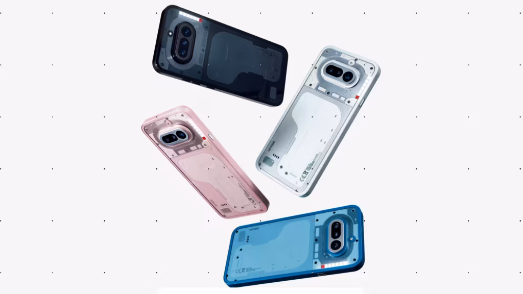 Фрагменты корпуса Nothing Phone 4b в разноцветных цветах