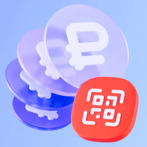 Монеты с символом рубля и QR-QR-код на устройстве МТС