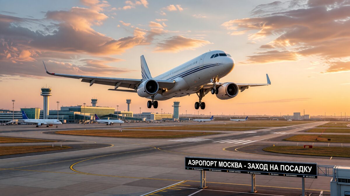 Самолёт Airbus A320 на взлёте в аэропорту Москва Домодедово система посадки ILS 2700