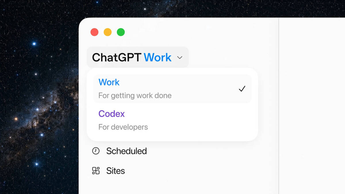 Интерфейс ChatGPT Work на компьютере. Название ChatGPT Work, вкладки и иконки