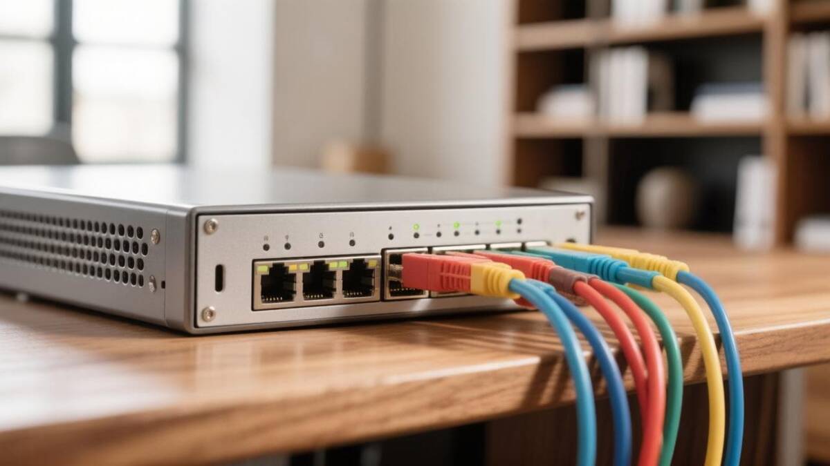 Коммутатор Yadro с подключёнными кабелями Ethernet