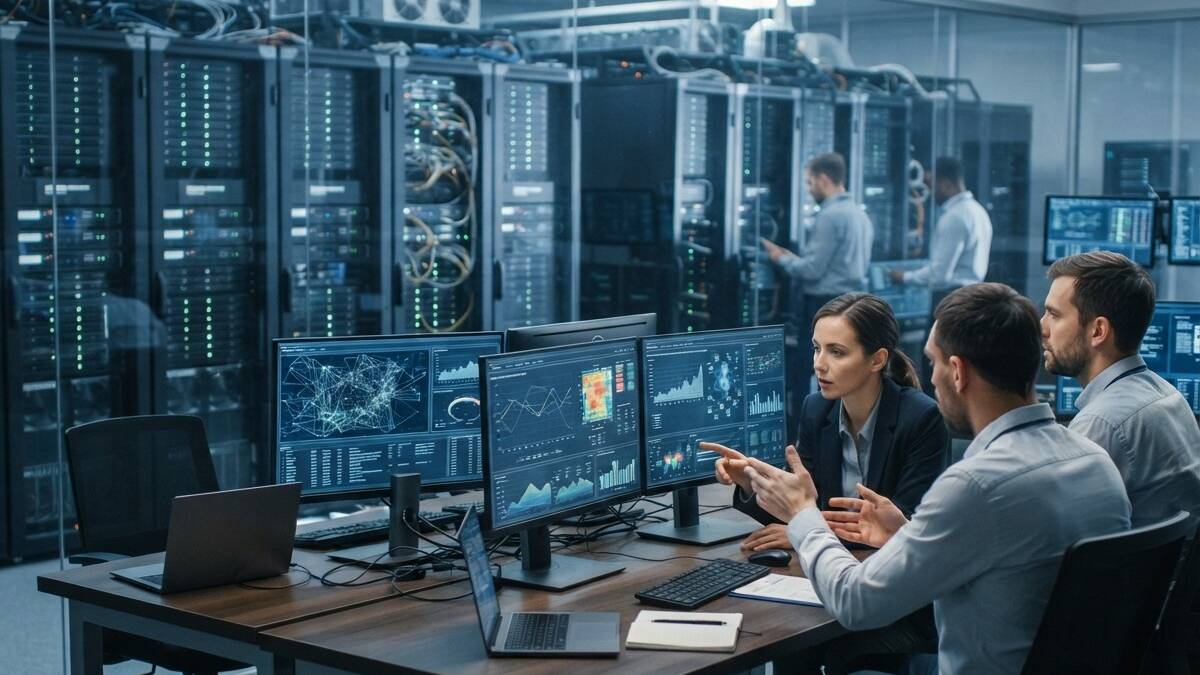 Команда аналитиков и системных администраторов в IT-центре Microsoft Azure