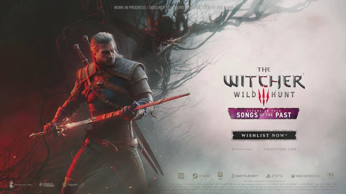 герой из Witcher 3: Wild Hunt с мечом на фоне дерева