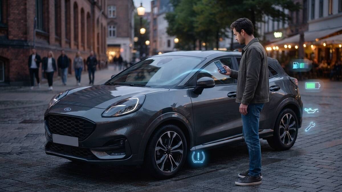 Ford подключила ИИ-ассистента к данным 8 млн автомобилей 1 Мужчина использует смартфон рядом с автомобиль Ford с ИИ-ассистентом
