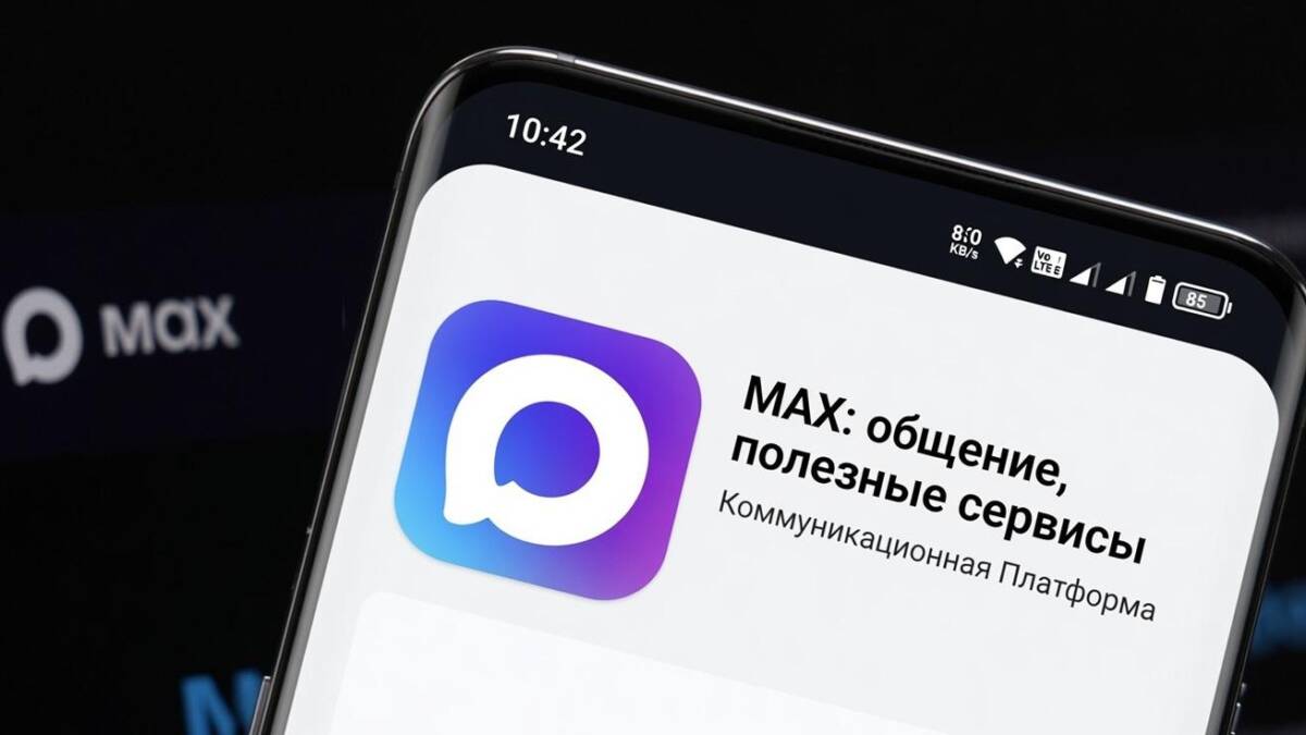 Экранированное изображение смартфона с приложением MAX коммуникационная платформа