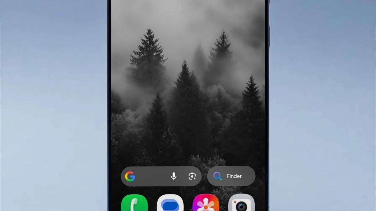 Экран смартфона с фоновым изображением леса Внутри интерфейса iOS 26