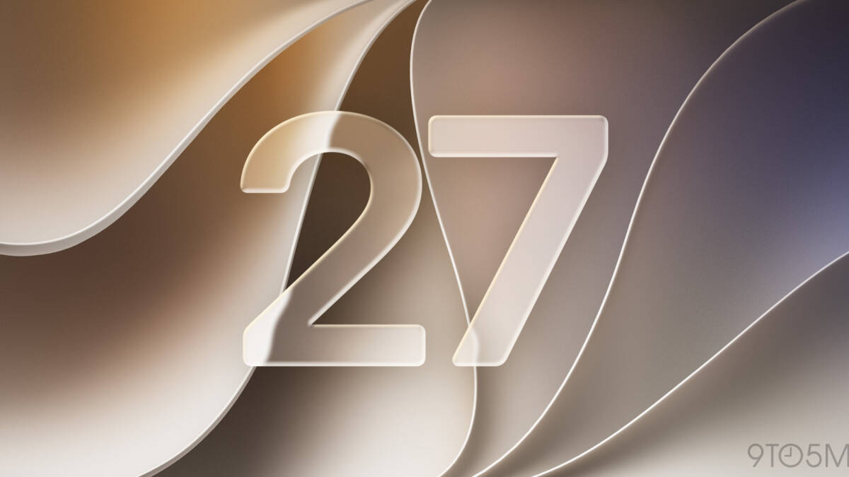Заголовок iOS 27.2 с числом 27 на фоне