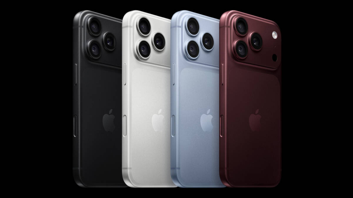 Черные, белые, голубые и красные iPhone 14 Pro на черном фоне