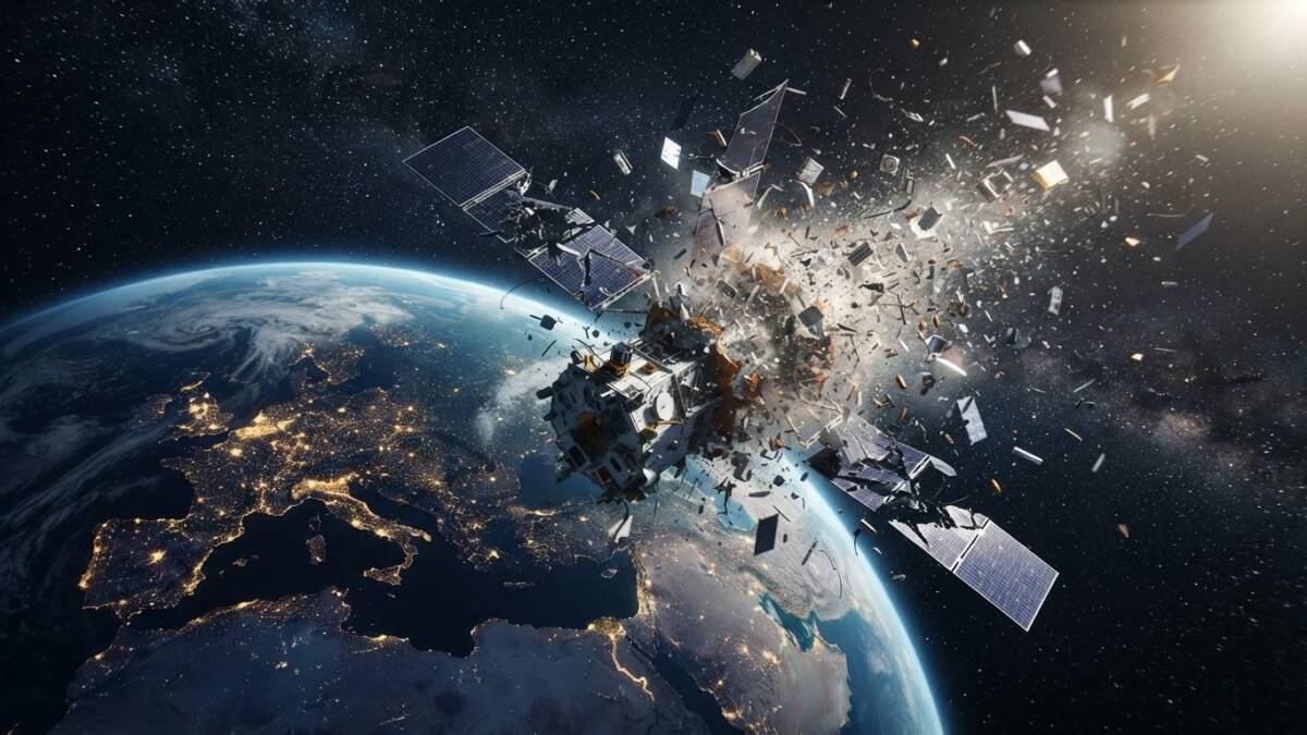 Обломки спутника Yaogan-50 (02) в космосе в фрагментированном состоянии