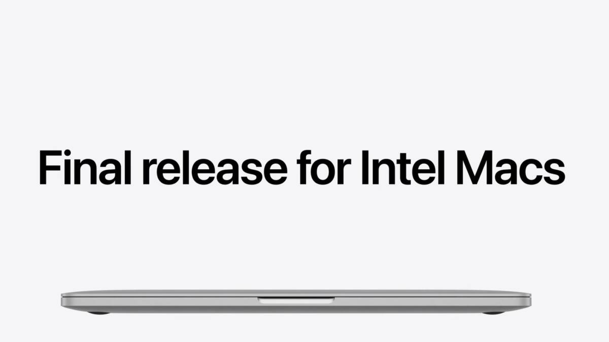 MacBook с текстом 'Final release for Intel Macs' на экране
