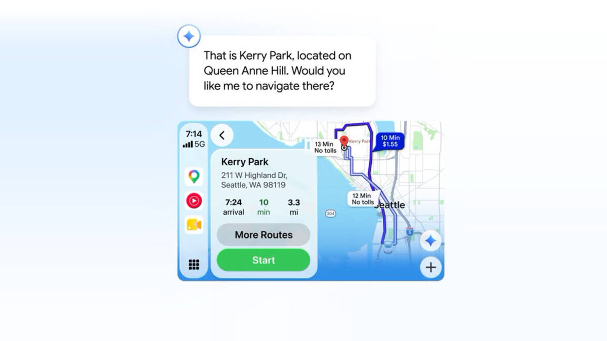 Google добавила Gemini в Maps для голосового общения в CarPlay 1 Экран карты навигации смартфона с маршрутами и маршрутами