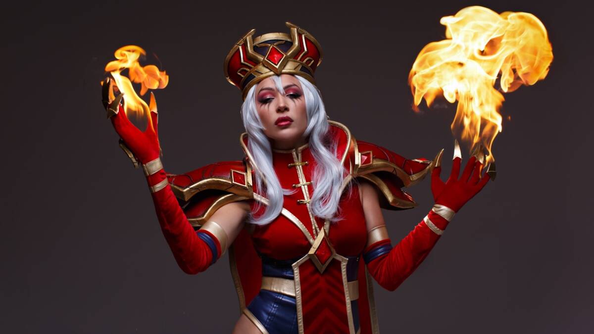 косплей Sally Whitemane Ladybell World of Warcraft красный костюм с пылающими руками