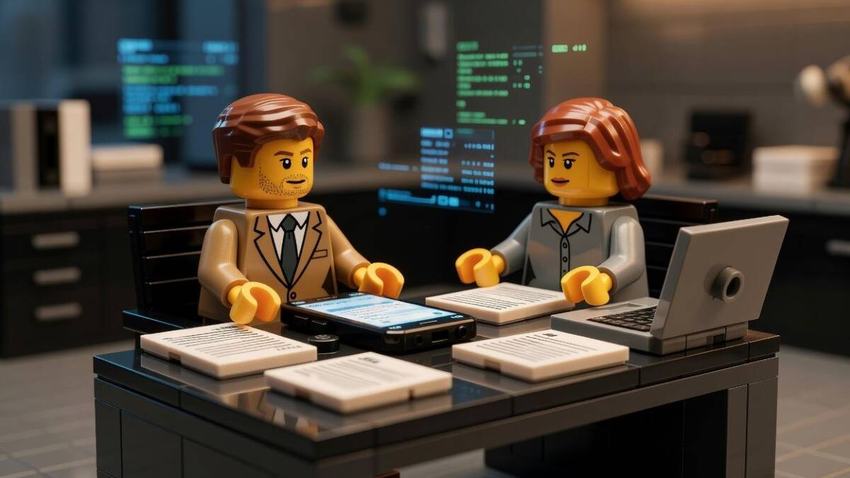 LEGO минифигуры деловые люди обсуждают Max в офисе