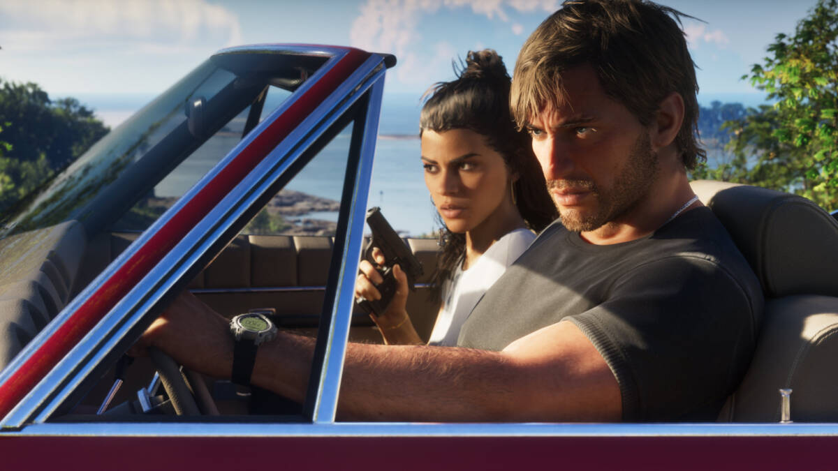 На PS5 с прошивкой 14.10 показали доступ к скрытому меню перед выходом GTA 6 1 Два человека в автомобиле на улице с видами на воду и деревьями с PS5