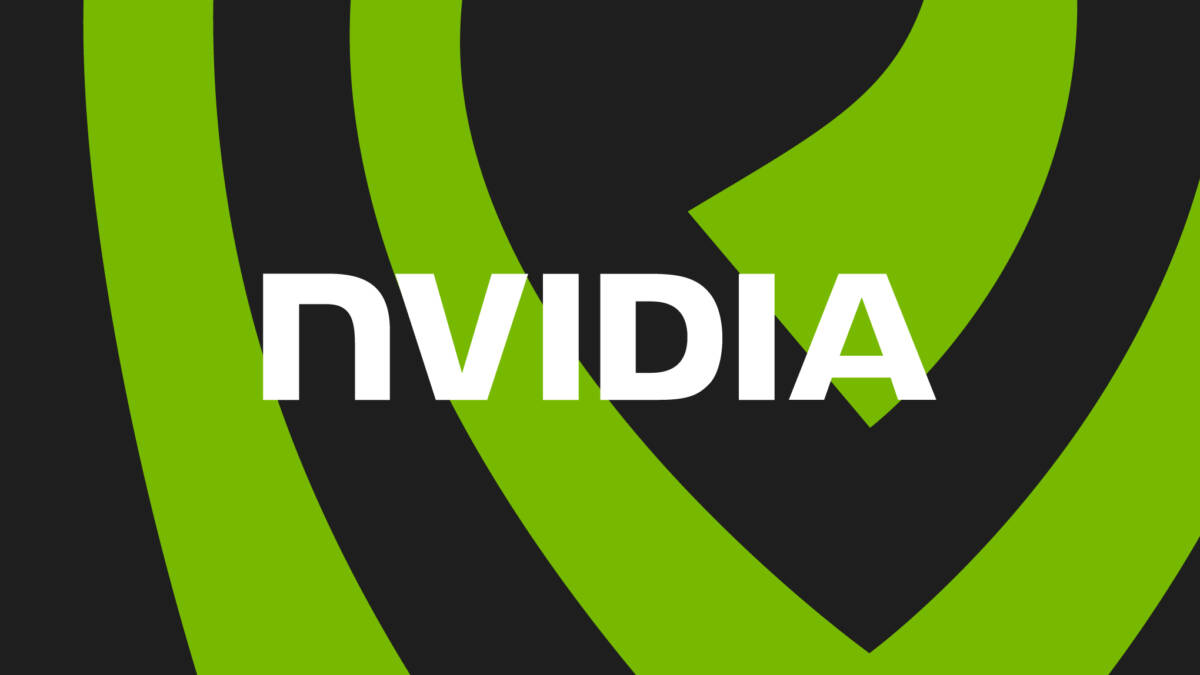 Логотип Nvidia с зелёным символом и названием Nvidia