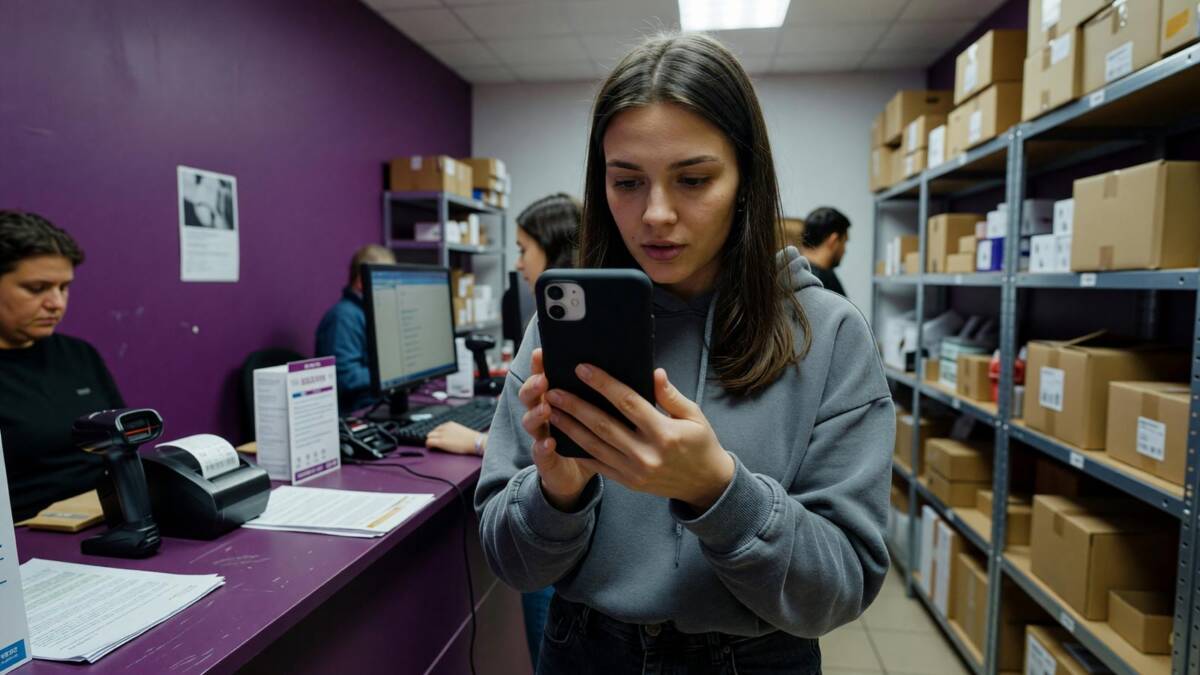В Wildberries можно надиктовать отзыв длиной до 5000 символов 1 Девушка в серой толстовке с телефоном у кассы Wildberries